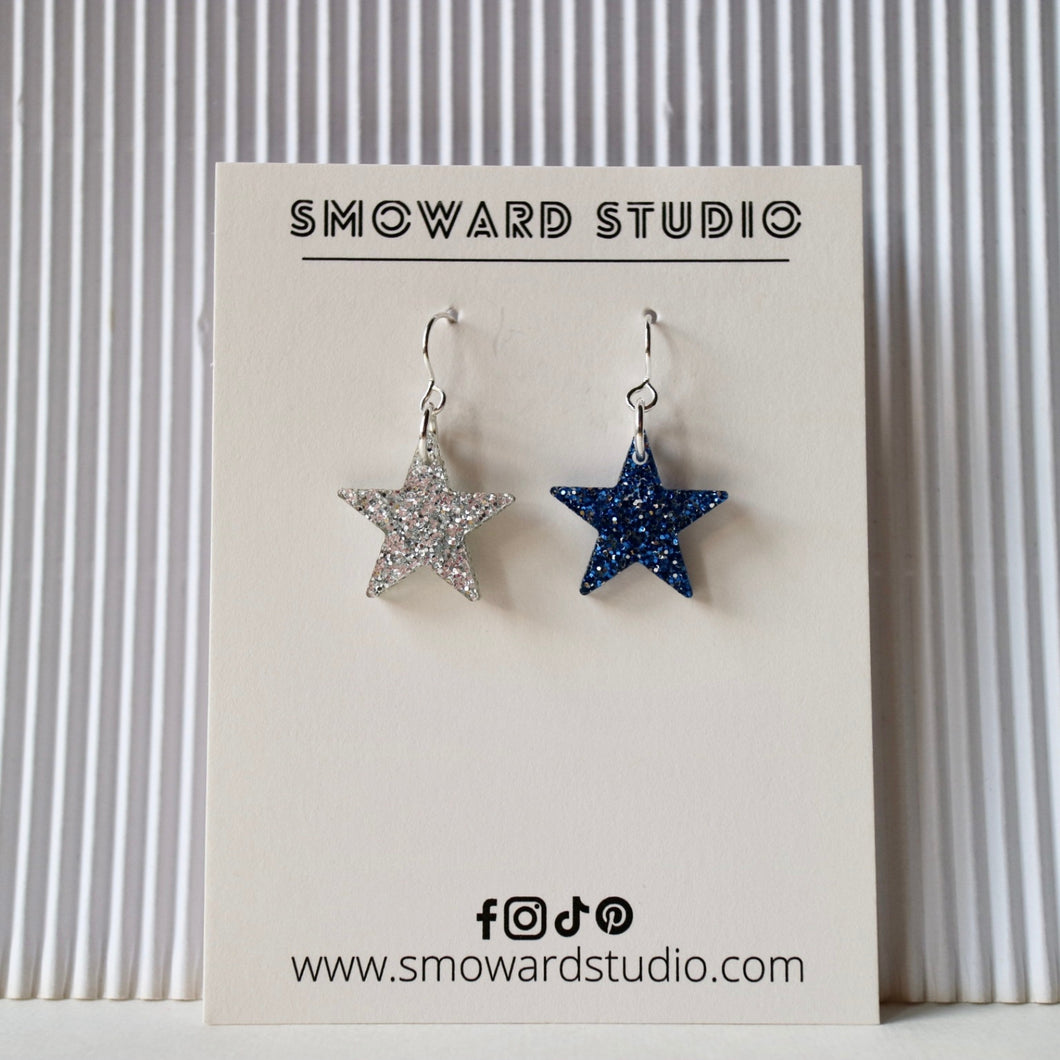 Dainty silver and blue star - one of each