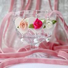 Load image into Gallery viewer, Heart coquette earrings with ribbon flower
