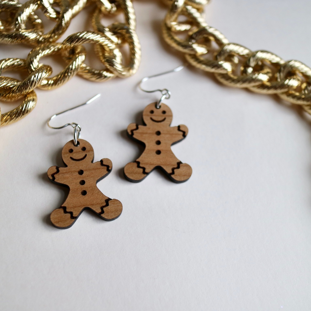 Wood Gingerbread Man Earrings