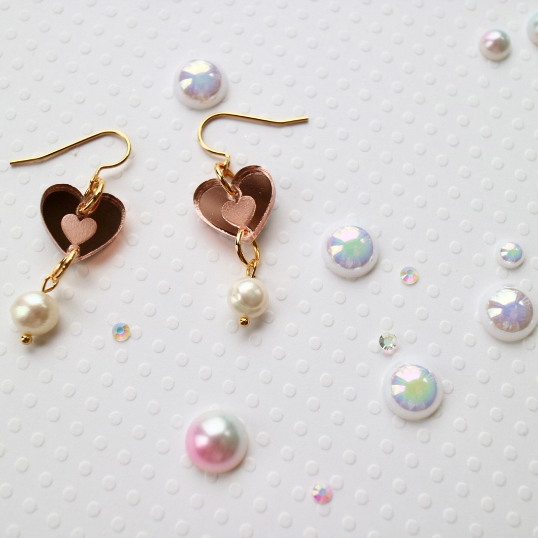 Dainty heart coquette earrings with pearl