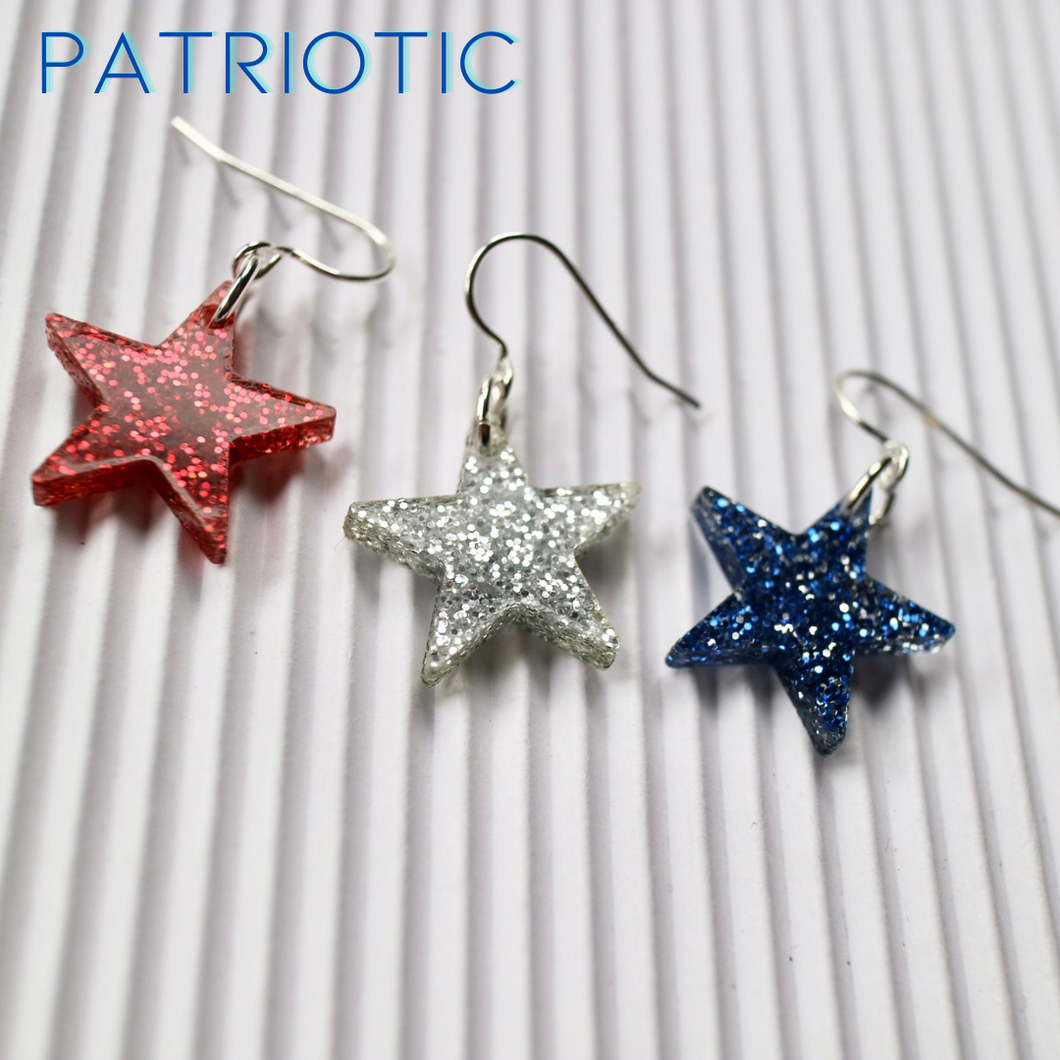 patriotic star earrings - red - white -  blue