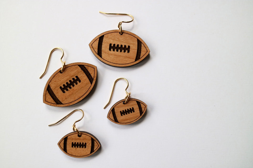 Wood football earrings / two sizes