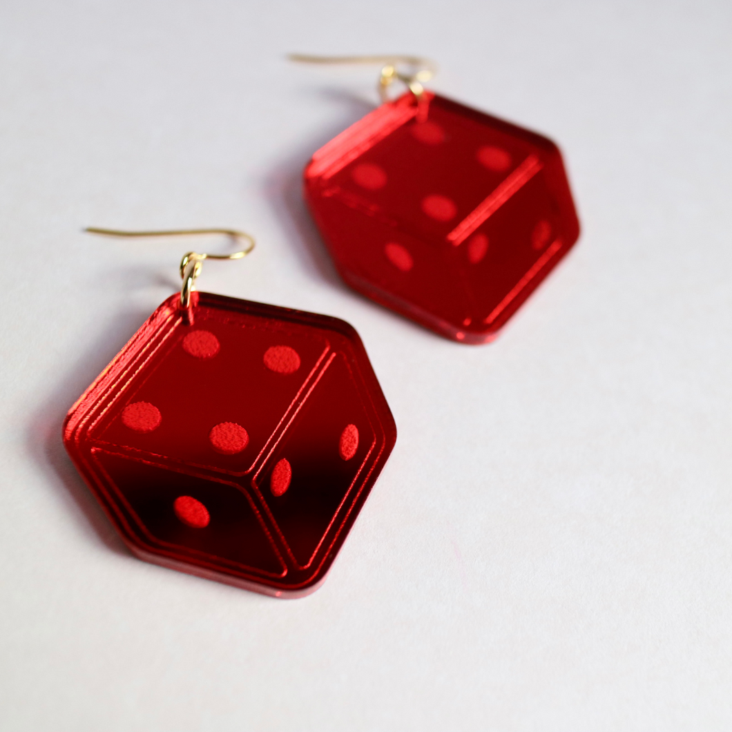 Red dice earrings