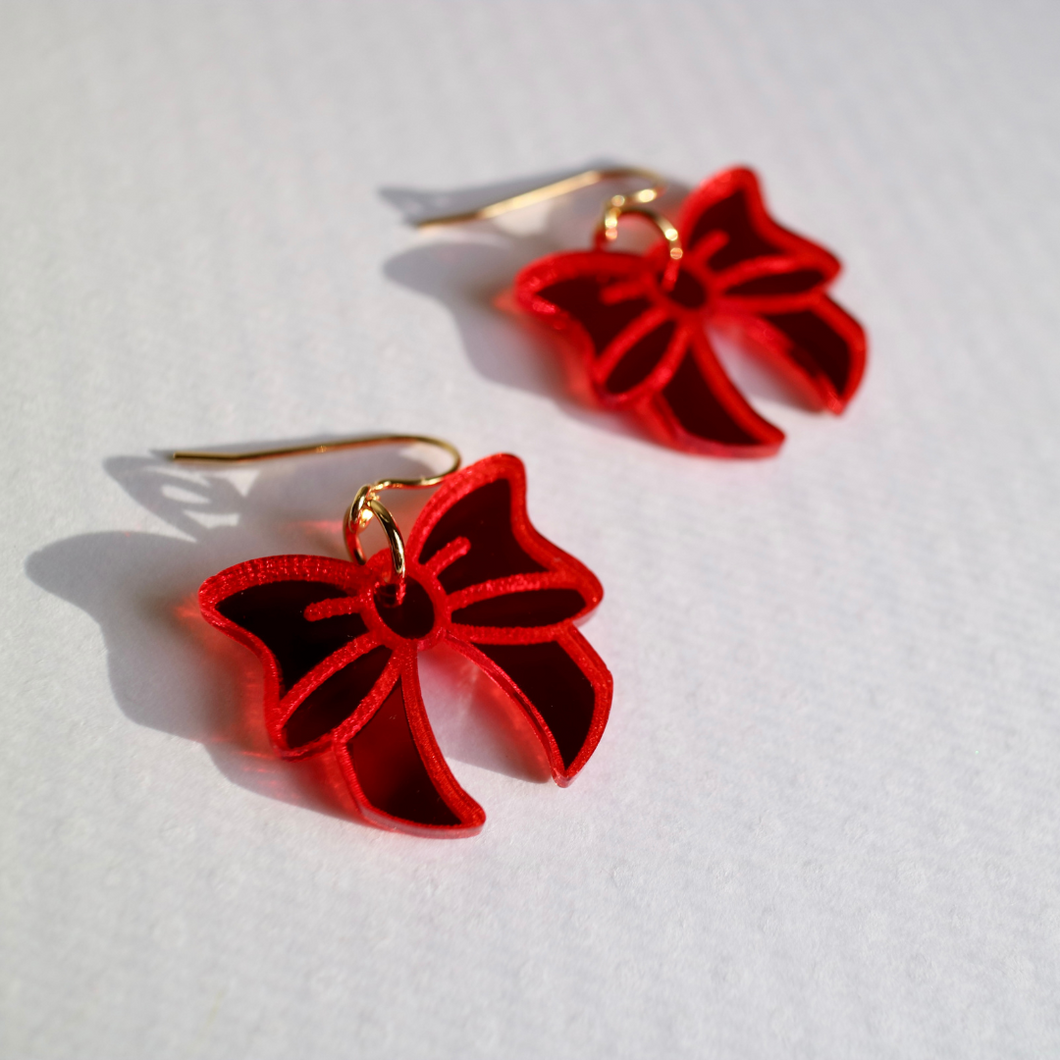 Red Mirror Bow Earrings