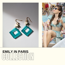 Load image into Gallery viewer, frosty teal earrings with dainty matte cream topper
