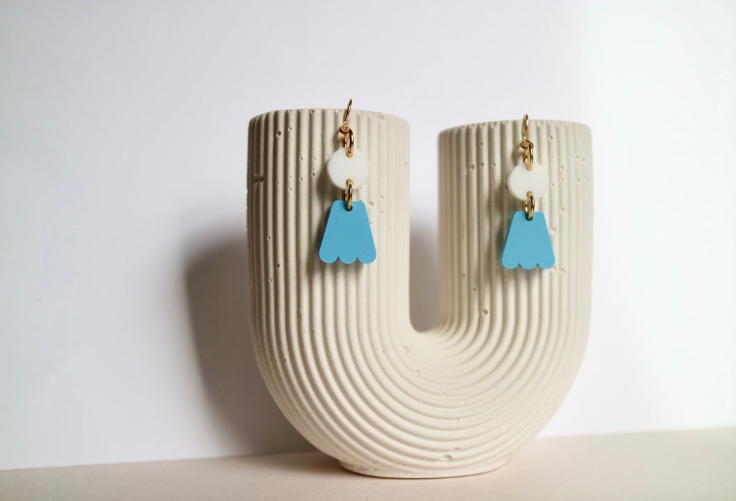 Dainty matte blue earrings with matte white topper