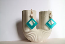 Load image into Gallery viewer, frosty teal earrings with dainty matte cream topper
