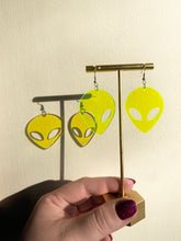 Load image into Gallery viewer, Larger Green Alien Earrings
