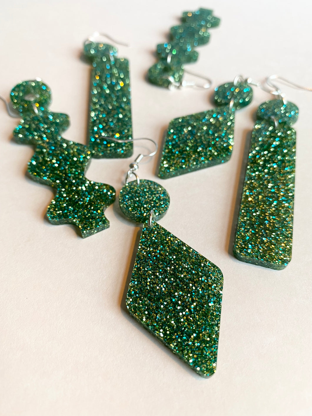 Green Glitter Party Earrings