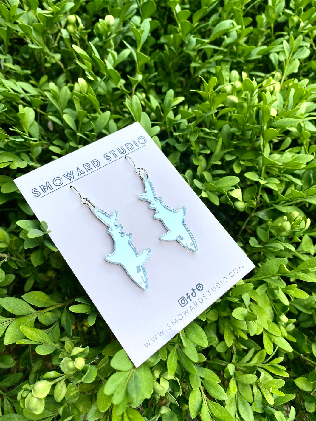 Silver shark earrings