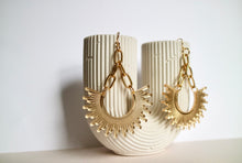 Load image into Gallery viewer, Gold mirror sun earrings on chain
