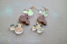 Load image into Gallery viewer, Triple mouse Earrings on pink and iridescent
