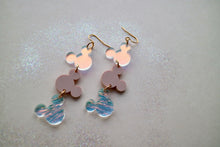 Load image into Gallery viewer, Triple mouse Earrings on pink and iridescent
